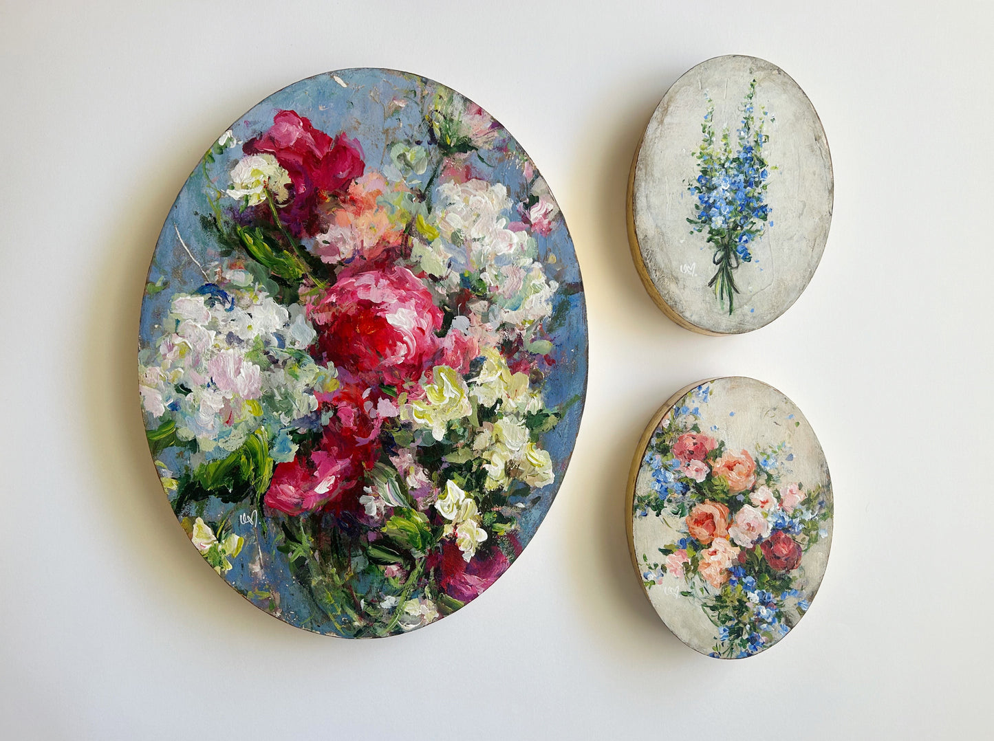 Florals on Antique Blue ~ Oval Series