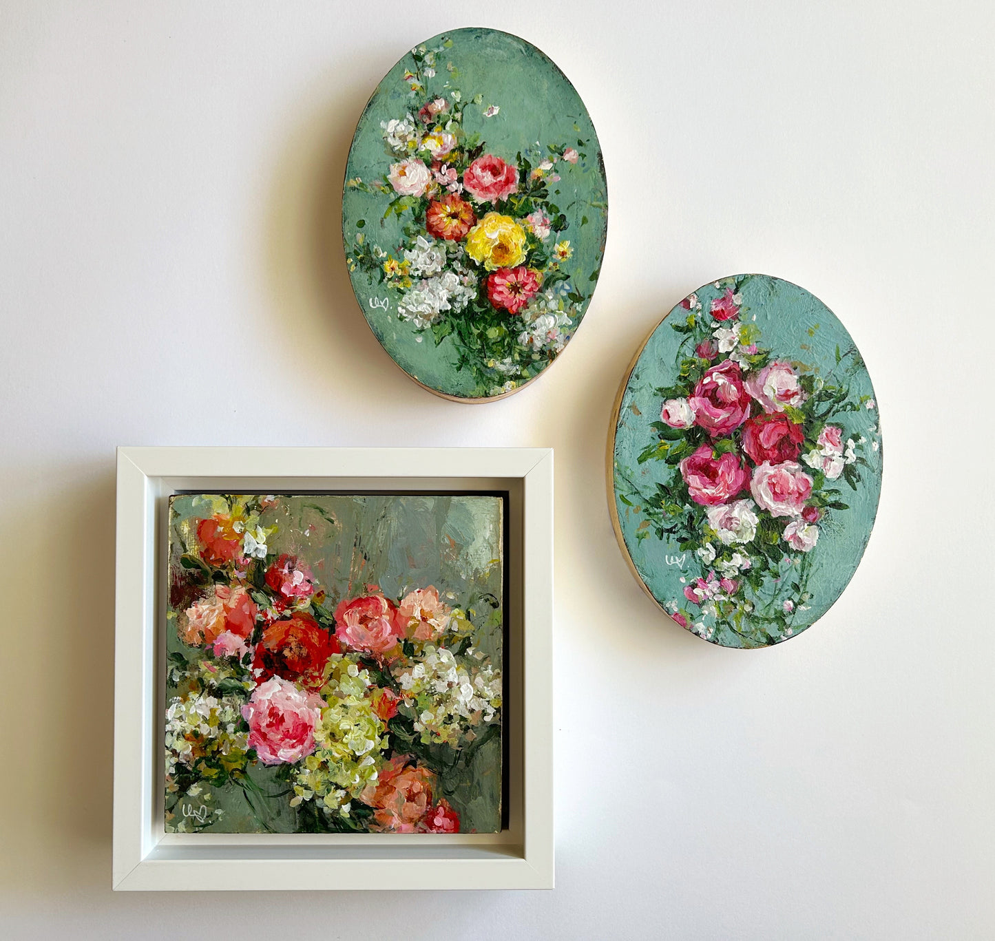 Pink Roses on Tiffany Blue ~ Oval Series