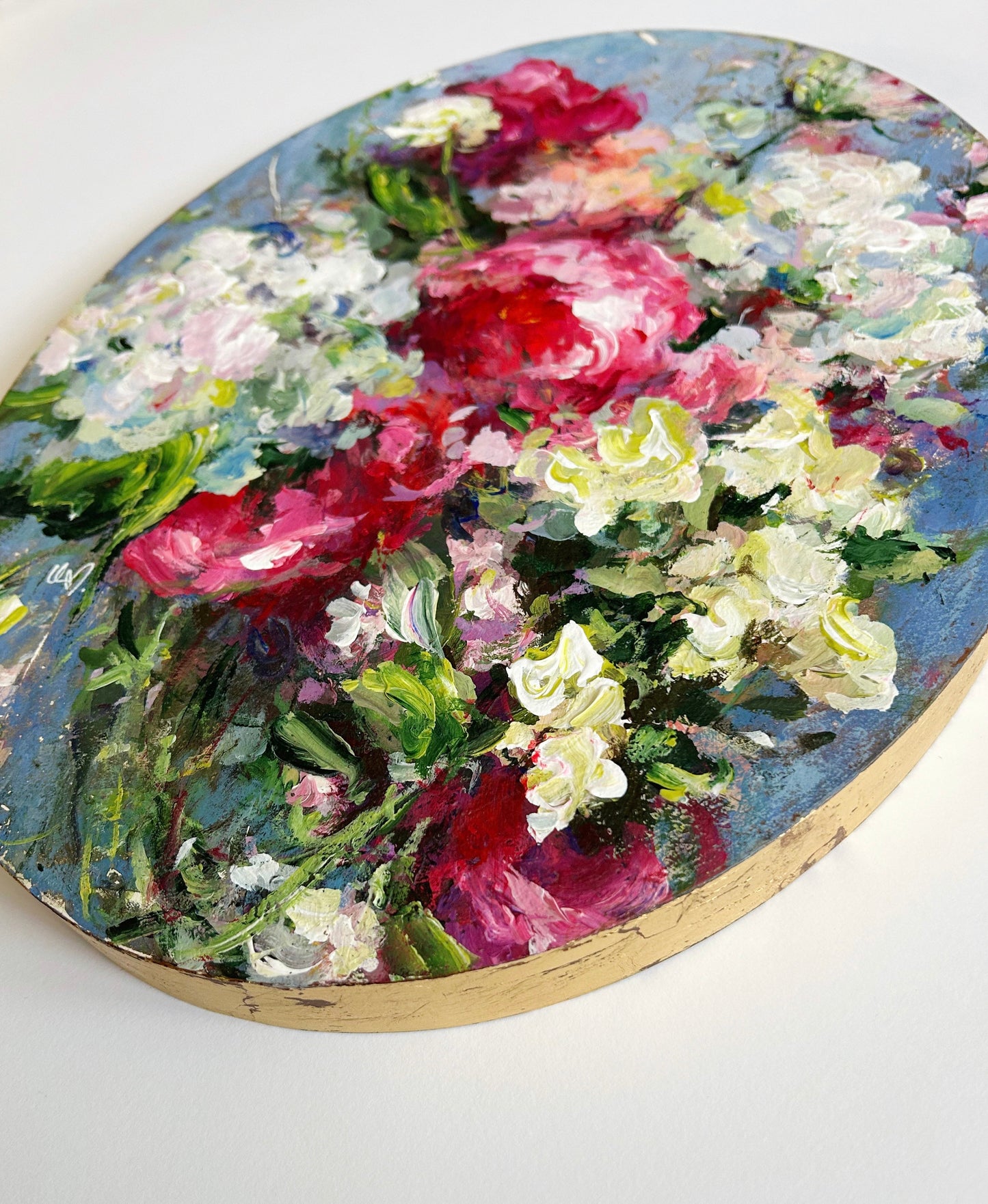 Florals on Antique Blue ~ Oval Series