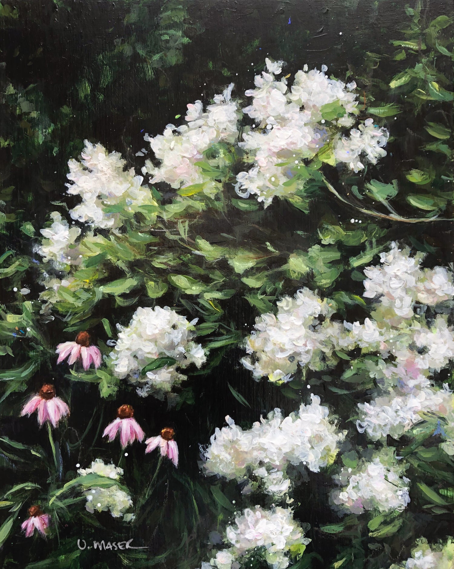 Fine art, floral painting, acrylic paint, botanical art, hydrangea painting, flower painting. Medicine Hat artist, Canadian art, southern alberta artist, garden painting, Ursula Maser artist.