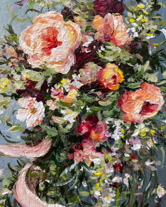 Apricot Roses on Denim Blue ~ Oval Series