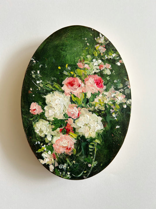 Garden Roses on Forest Green ~ Oval Series