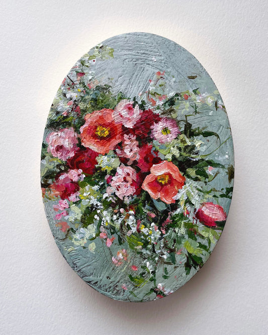 Mint and Peach Poppies ~ Oval Series