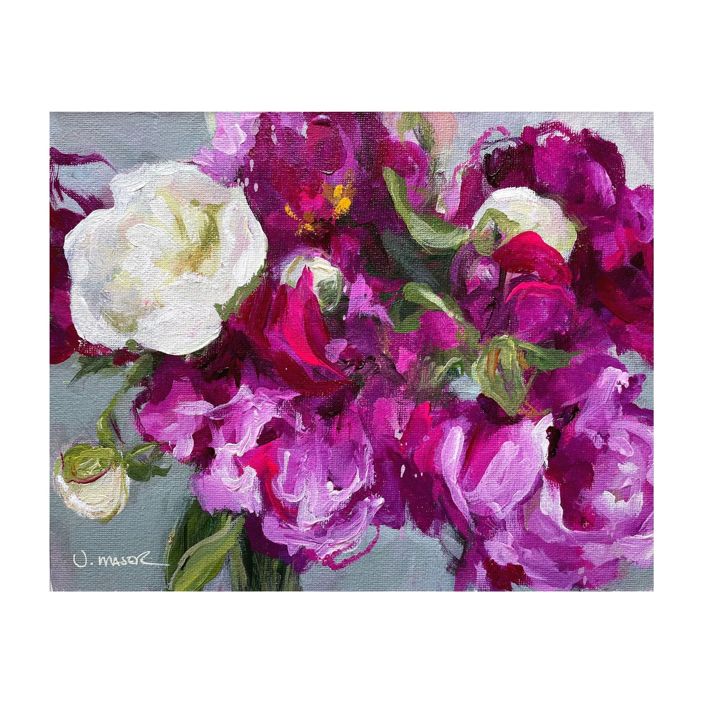 Peonies Study - Original acrylic and pastel. Mixed media floral painting. Impressionistic floral art.